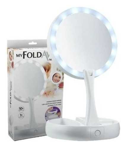 Espelho De Luz Led Dobravel Aumenta 10x Maquiagem Portátil