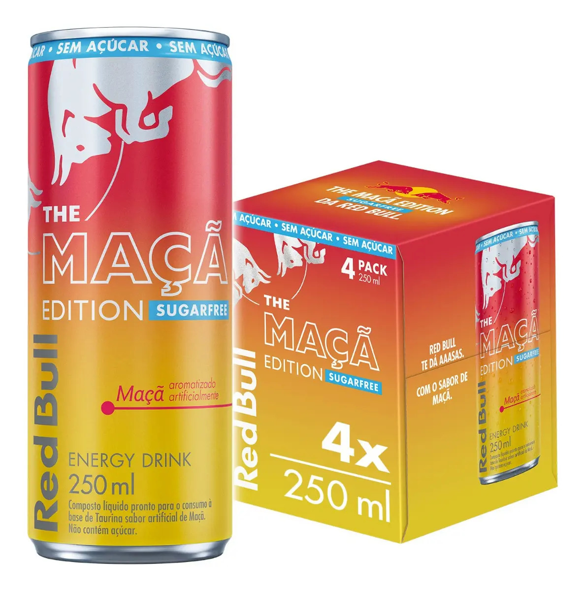 Red Bull Energético, Maçã, Sem Açúcar, 250ml, 4 latas