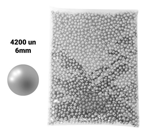 Imagem 1 de 3 de Pacote 4200 Pérolas Inteiras Sem Rebite 6mm Abs Prata 500g