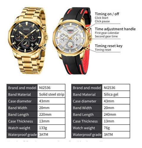 Reloj Cronógrafo De Silicona Nibosi 2536