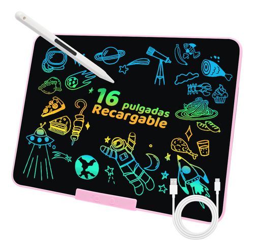 16in Pizarra Magica Tablet Dibujo Lcd Recargable Juguetes Ninos Regalos Bolígrafo Electrónico Magnético Color Rosa Nasjac