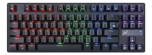 Teclado gamer Noganet Ganon XS QWERTY MX Blue inglés US color negro con luz 9 colores