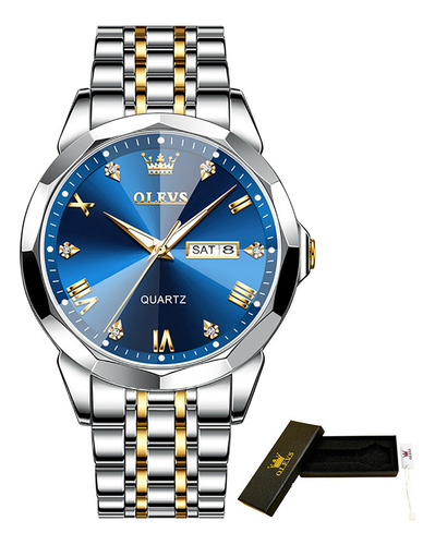 Reloj Analógico De Cuarzo Impermeable Para Hombre Olevs 9931 Color Del Fondo Silver Gold Blue