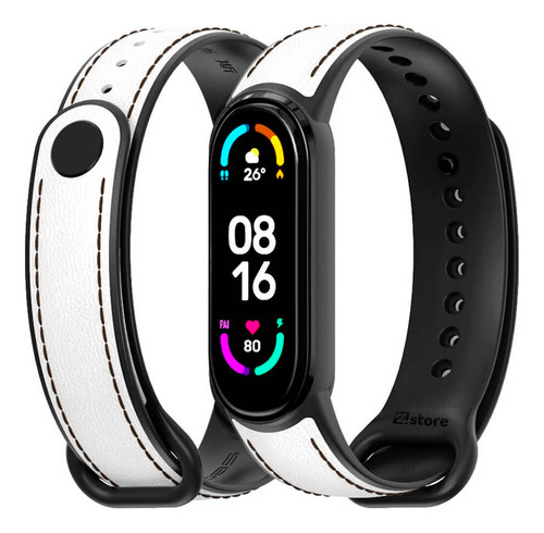 Correa De Cuero Xiaomi Mi Band 5 Y 6 Blanco M/negro