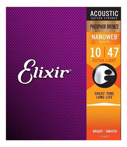 Cuerdas Guitarra Acústica Elixir 16002 .10-.47