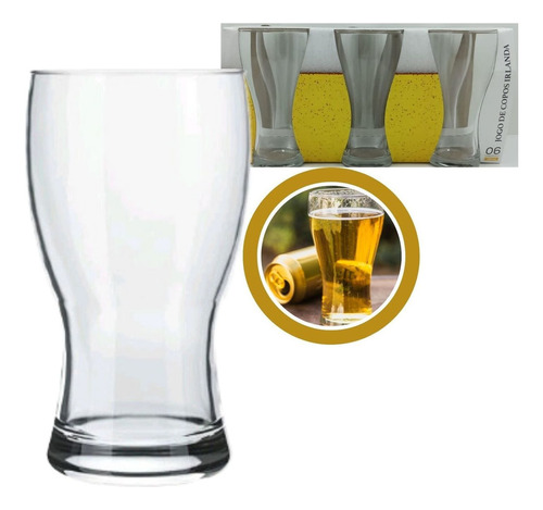 Jogo De Copos Vidro Cerveja Chopp Refri 360ml Kit C/ 6pcs