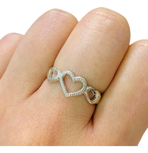 Anillo Tres Corazones Plata 925 Ideal Regalo Ao 457