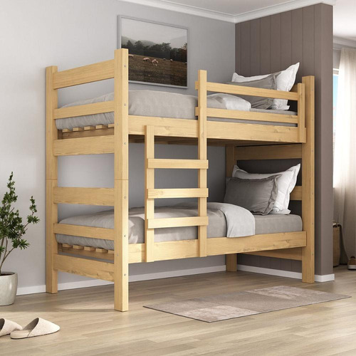 Beliche Madeira Maciça - vira 2 Camas - para Colchão 78/88 x 188cm Dubai Multimóveis CR4137 Natural