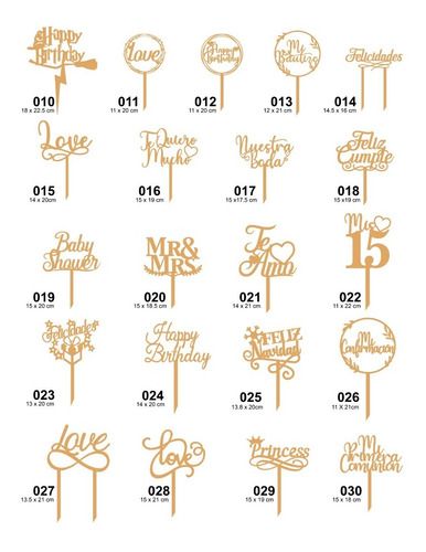Imagen 2 de 10 de 20 Letreros Pastel Cake Topper Variedad Fiesta - Mdf 3mm
