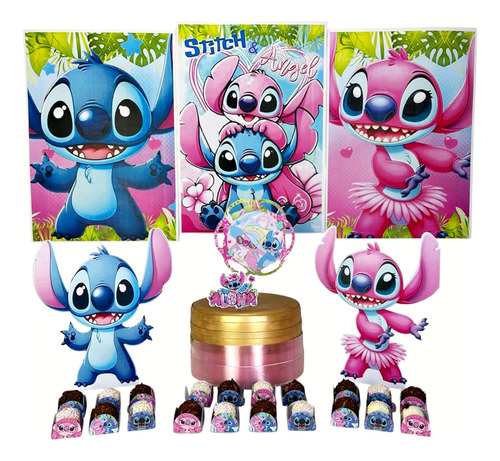 Kit Só Um Bolinho P Stitch E Angel Lembrancinha 26 Itens