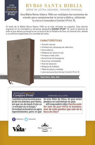 Biblia Manual Serie 50 Letra Grande RV1960 Tapa Dura Tela Gris, de Reina Valera1960. Editorial Vida, tapa dura en español, 2020