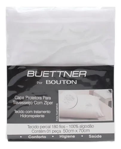 Protetor De Travesseiro Buettner Liso  Capa Protetora Impermeável Branco 50 X 70cm