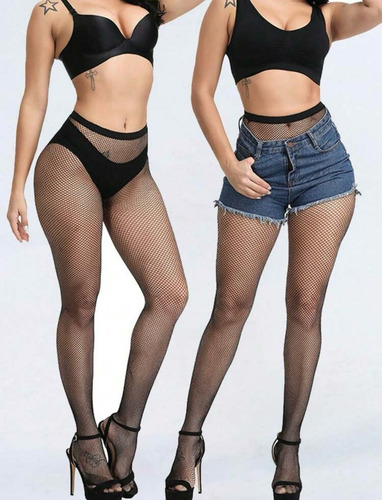 Set De Medias De Red Elasticas Liguero Negro Unitalla