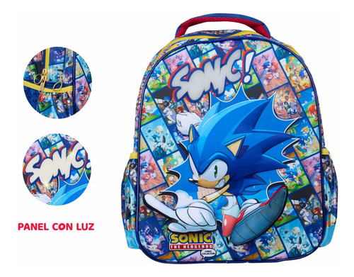 Combo Mochila Lonchera Lapicera Sonic 3d Luz Ruz Original Ms