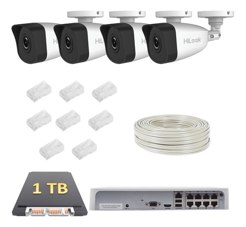 Kit 4 Camaras Ip 4mp Nvr 8 Canales 1tb Hilook Utp