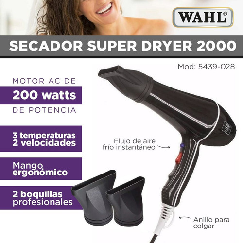 Secador De Pelo Profesional Wahl Super Dry 2000w 2 Boquillas