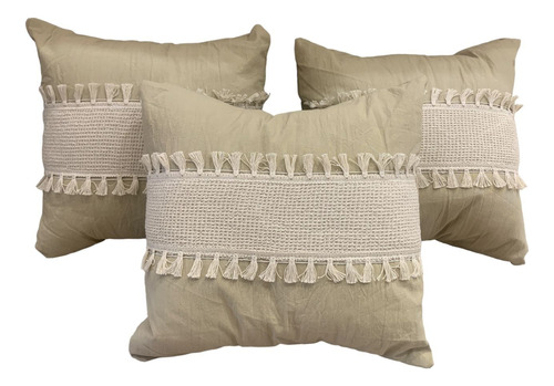 Set X3 Almohadas Decorativas Tusor Beige Desmontable 40x40cm