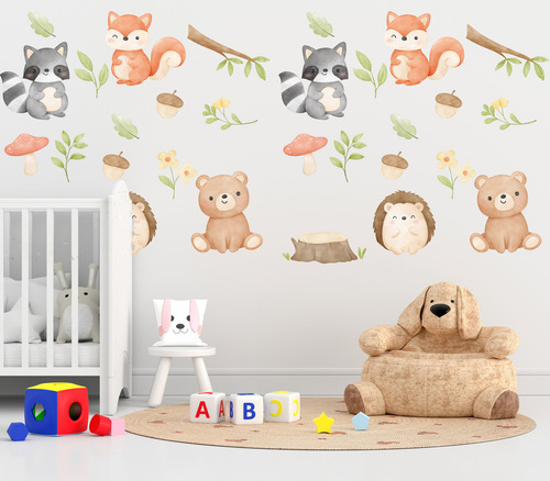 Adesivo De Parede Infantil Animais Raposa Arvore Galhos Cor Colorido