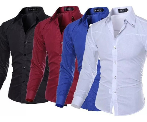 Camiseta De Manga Larga Kit 4 Slim Social Para Hombre