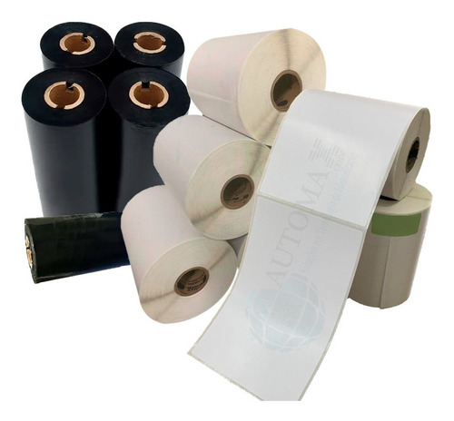 Kit 20 Rolos Etiqueta 10x15 Cm + 10 Ribbons Cera Cor Branco
