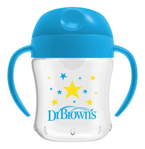 Vaso Para Niños Con Boquilla Flexible Dr. Brown's 6oz Color Azul con transparente Estrellas