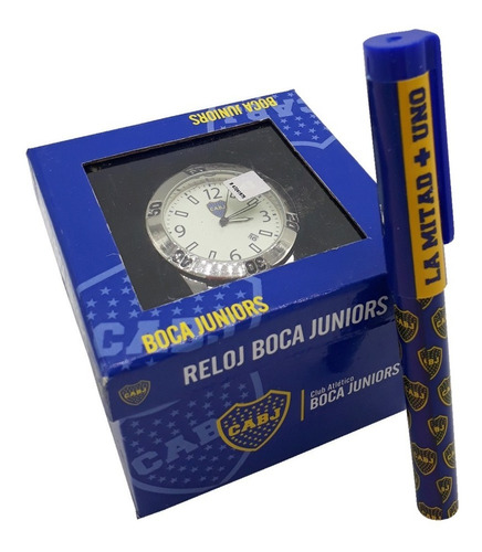 Reloj Metalico En Lata Y Boligrafo Boca Juniors