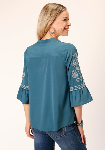 Blusa Mujer Roper Campesina Manga Acampanada Color Azul