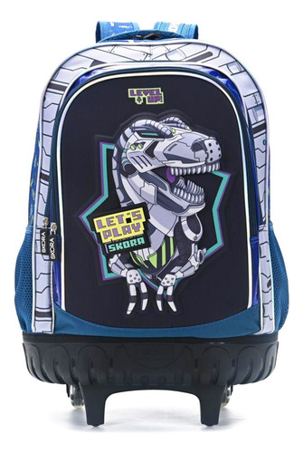 Mochila Skora Dino Trucks Con Carro 18 PuLG Escolar Carrito