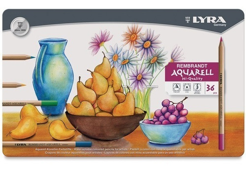 Lápis De Cor Aquarelável Lyra Estojo Lata 36 Cores