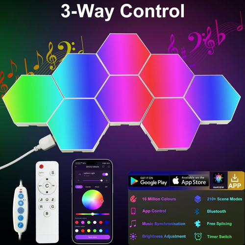 Luces De Pared Hexagon Zwzasm Rgb, Luces De Panel Led Inteli