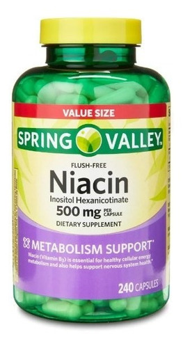 Complejo Niacin 500mg 240 Cps Niancina Vitamina B3 Spring Va Sabor Neutro