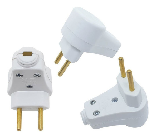 Kit 10 Plugue Pino Macho Prensa Cabo 90º 2p 10a 250v Branco