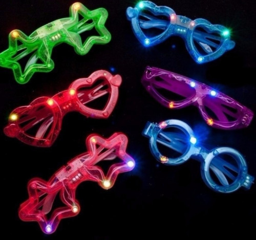 36 Lentes Neon Led Figuras Colores Fiesta Batucada Carnaval