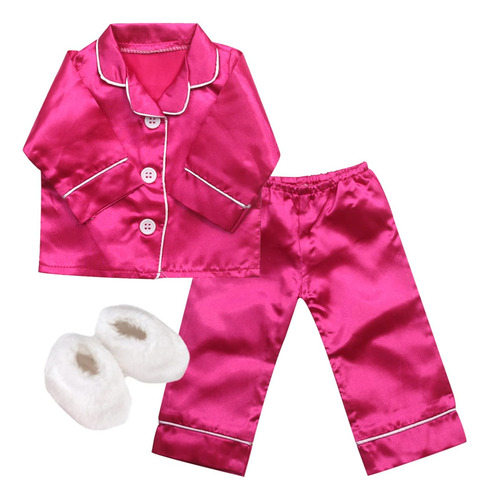 Sophia's Muñeca De 18 3 Piezas Pijama De Satén Rosa Intenso Y Zapatillas Blancas