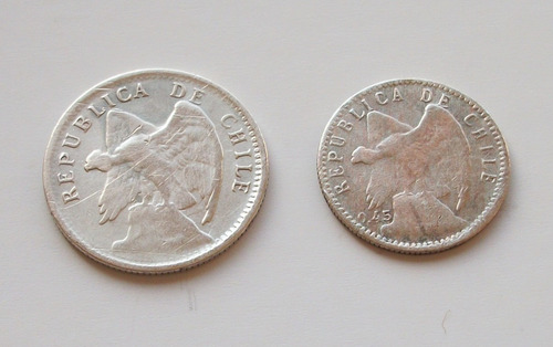 Monedas Antiguas De Chile De 5 Y 10 Cent 1919 De Plata (rg) (Usado)