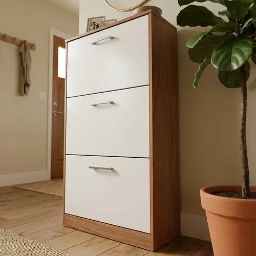 Sapateira 3 Portas Basculante Hall De Entrada Compacta Madeirado/off White