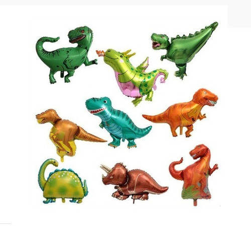 Globos De Dinosaurio Kit Completo Cortina+pompones+numero Et