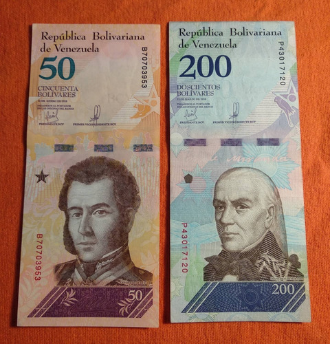 Venezuela X 2 Billetes 50 Y 200 Bolívares 2018. Usados !!!