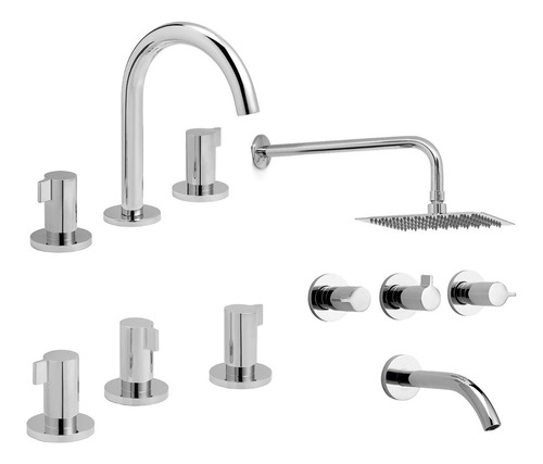 Set Combo Griferías Hydros Zen Lever Lavatorio Bidet Flor Ducha Cuadrada Baño Completo Cierre Cerámico Garantía