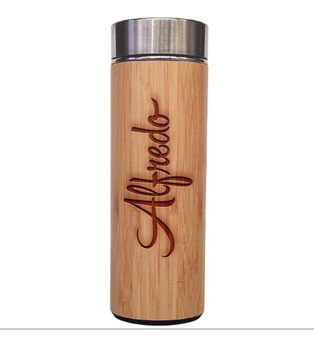 Termo Personalizado De Bambú Nombre Grabado Fuente 27