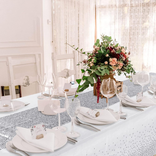 Elegante Mantel Para Mesa De Postres Lentejuelas Plata Boda