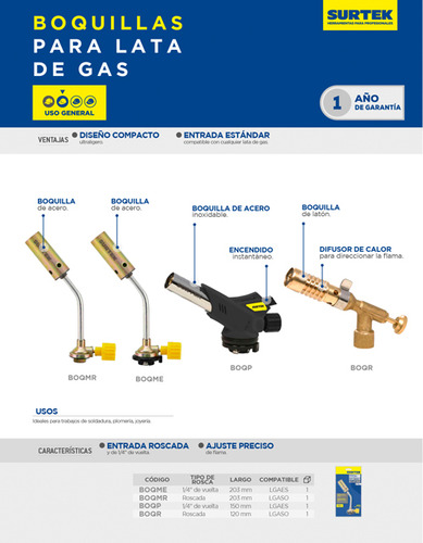 Boquilla Para Lata De Gas Rosca Tipo Mecha, Surtek Boqmr