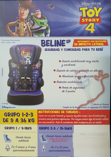 Autoasiento Silla Auto Disney Toy Story Beline Niños 9-36 Kg