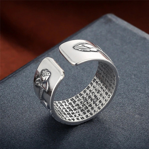 Imagen 4 de 10 de Anillo De Mantras Budista Om Mani Hombre Mujer Plata S999