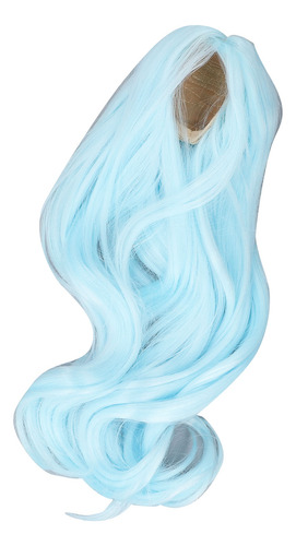 Peluca De Muñeca Azul Larga Y Rizada De Seda Suave Con Raya