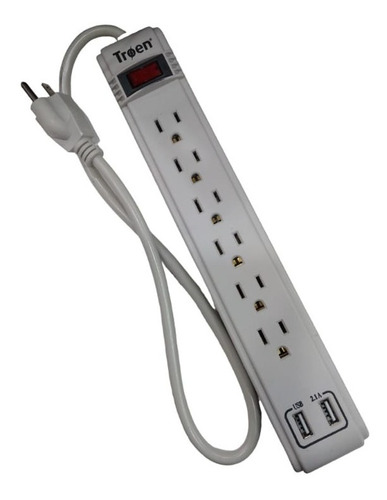 Regleta Electrica De 6 Tomas Con 2 Entradas Usb Marca Troen