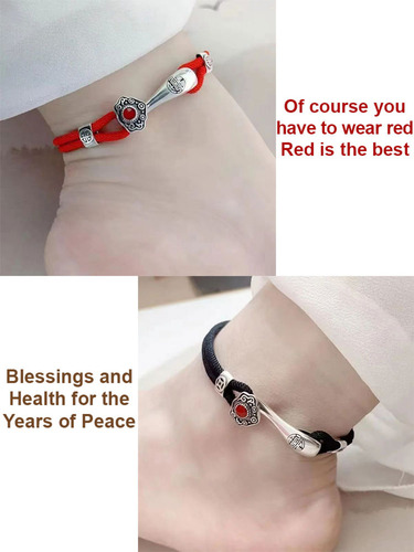 Conjunto De Pulseras Vintage Hechas A Mano Con Cuerda Roja P