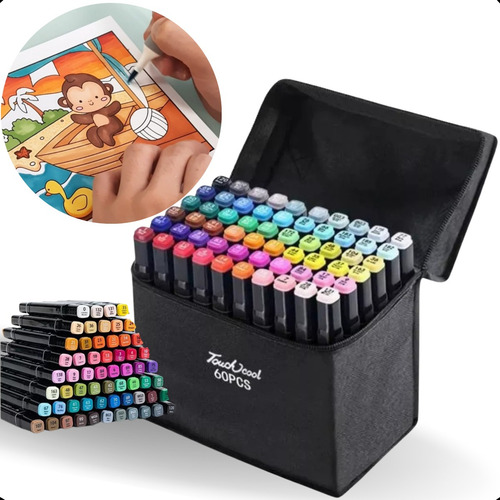 Conjunto Canetas Marcador Permanente Ponta Dupla 60 Cores