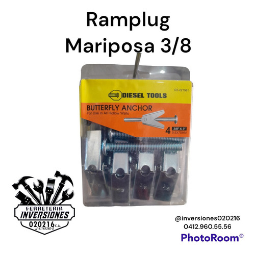 Ramplug Tipo Mariposa De 3/8 X 3  Empaque De 4 Unidades