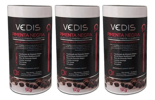  Kit 3 Creme Pimenta Negra Vedis Para Massagem Modeladora